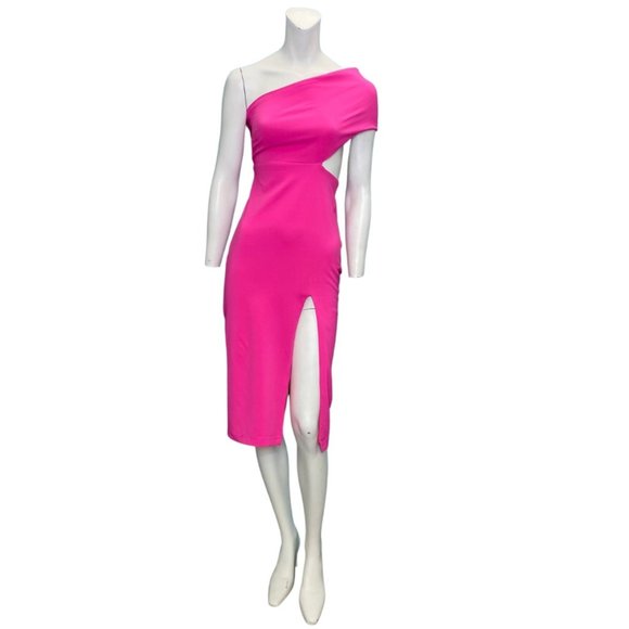 La Pateau One Shoulder High Slit Cocktail Dress Hot Pink Size Medium NWT - Picture 1 of 5